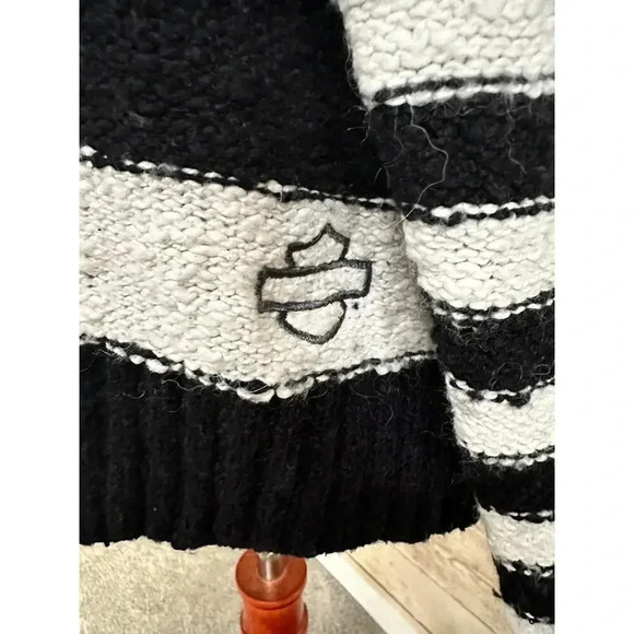 Harley Davidson Knit Oversized Black and White Striped Pullover Sweater Sz S - Picture 2 of 6